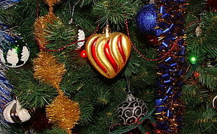 assorted baubles on holiday tree